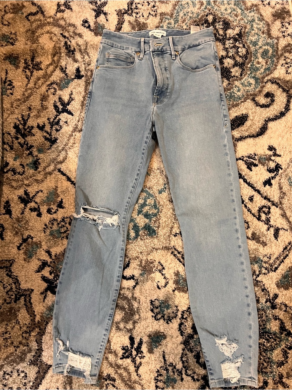 Good American Light Blue Distressed Skinny Jeans